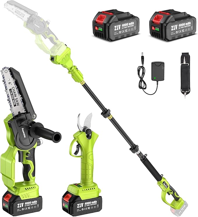 Κιτ μίνι αλυσοπρίονου 4 σε 1 με ψαλίδι κλαδέματος, τηλεσκοπικό κοντάρι και 2 μπαταρίες