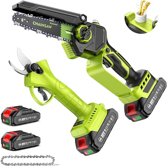 Κιτ μίνι αλυσοπρίονου 4 σε 1 με ψαλίδι κλαδέματος, τηλεσκοπικό κοντάρι και 2 μπαταρίες