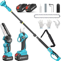 Μίνι αλυσοπρίονο 4 σε 1 με 2 μπαταρίες, ψαλίδι και τηλεσκοπικό κοντάρι!