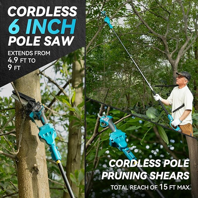 Μίνι αλυσοπρίονο 4 σε 1 με 2 μπαταρίες, ψαλίδι και τηλεσκοπικό κοντάρι!