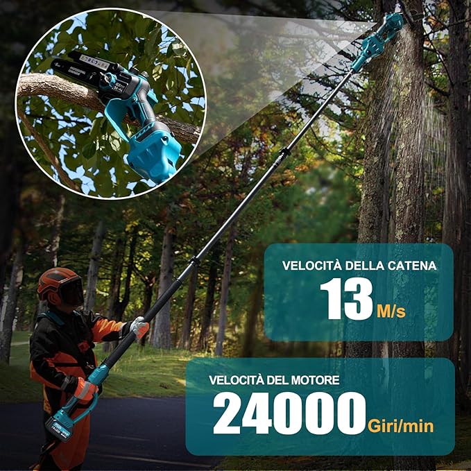 Μίνι αλυσοπρίονο 4 σε 1 με 2 μπαταρίες, ψαλίδι και τηλεσκοπικό κοντάρι