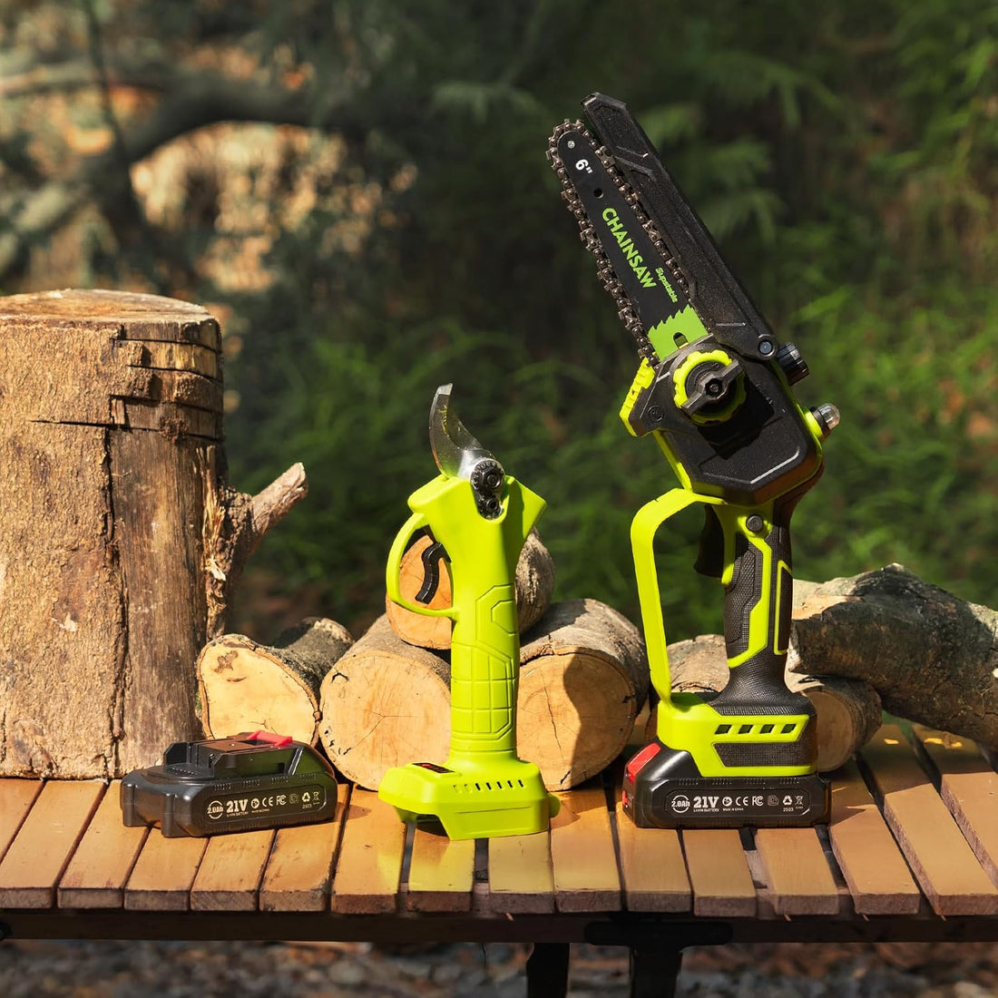 Κιτ μίνι αλυσοπρίονου 4 σε 1 με ψαλίδι κλαδέματος, τηλεσκοπικό κοντάρι και 2 μπαταρίες